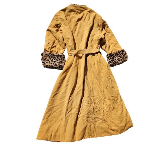 VINTAGE I. Magnin & Co. Cheetah Print Fur Mink Trench Coat Jacket Size M - Picture 3 of 16